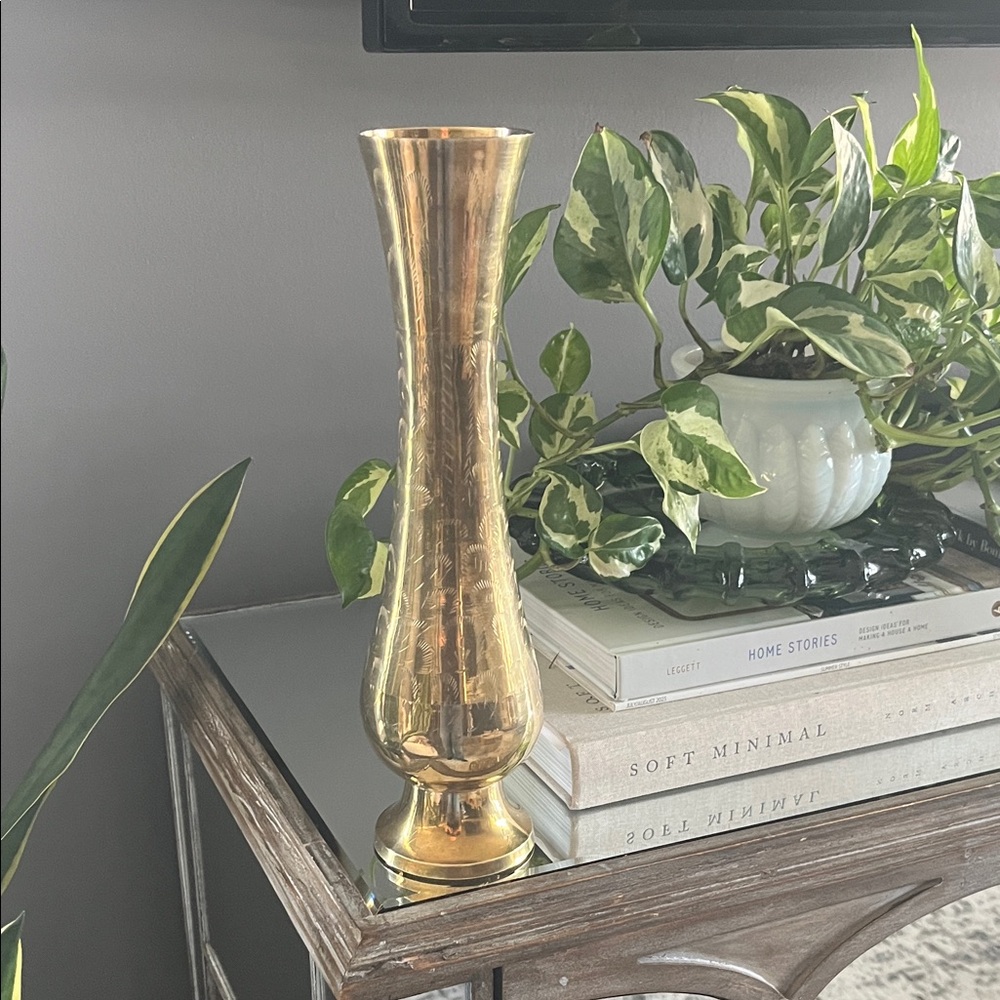 Elegant tall vintage brass Vase
